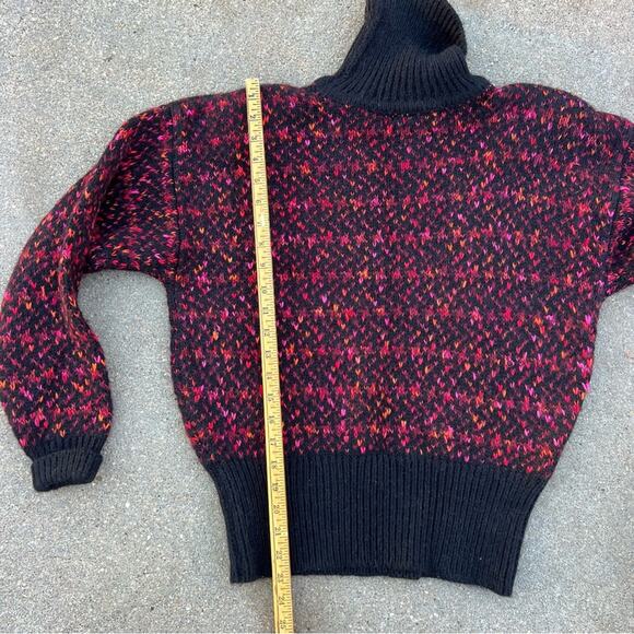 Vintage 90s Liz Claiborne Orange Fuchsia Black Knit Turtleneck Sweater MEDIUM - Picture 8 of 8